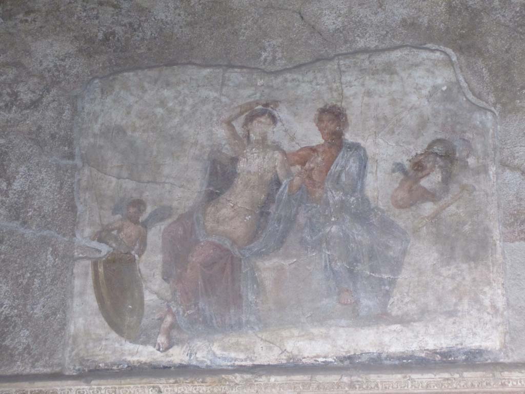 VI.2.4 Pompeii. April 2012. 
South wall of cubiculum in the south-west corner of small garden. Painting of Ares and Aphrodite. Photo courtesy of Marina Fuxa. 
See Helbig, W., 1868. Wandgemälde der vom Vesuv verschütteten Städte Campaniens. Leipzig: Breitkopf und Härtel. (319).