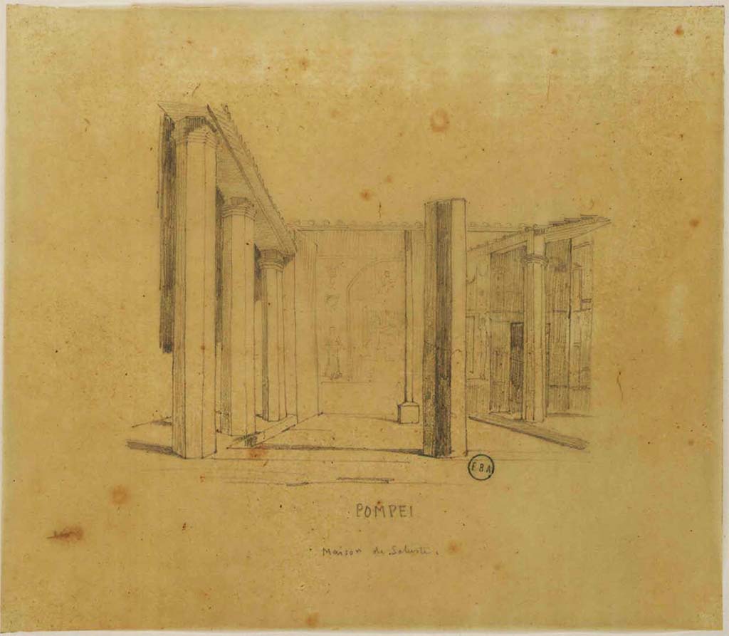 VI.2.4 Pompeii. Sketch of peristyle garden, looking south along east side.
See Lesueur, Jean-Baptiste Ciceron. Voyage en Italie de Jean-Baptiste Ciceron Lesueur (1794-1883), pl. 18.
See Book on INHA reference INHA NUM PC 15469 (04)  « Licence Ouverte / Open Licence » Etalab