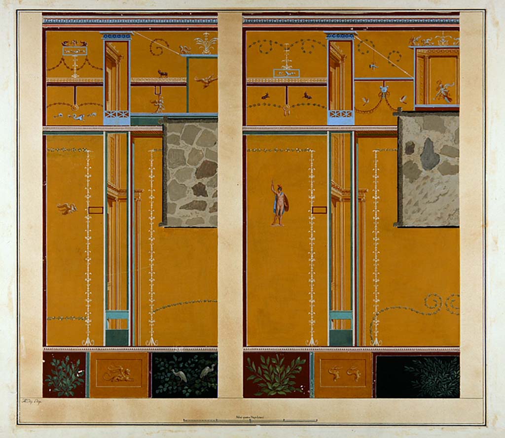 VI.2.4 Pompeii. C.1805 painting by F. Morelli of back and left walls in diaeta, now destroyed, in south-east corner of garden apartment. 
Now in Naples Archaeological Museum. Inventory number ADS 125.
Photo © ICCD. https://www.catalogo.beniculturali.it
Utilizzabili alle condizioni della licenza Attribuzione - Non commerciale - Condividi allo stesso modo 2.5 Italia (CC BY-NC-SA 2.5 IT)