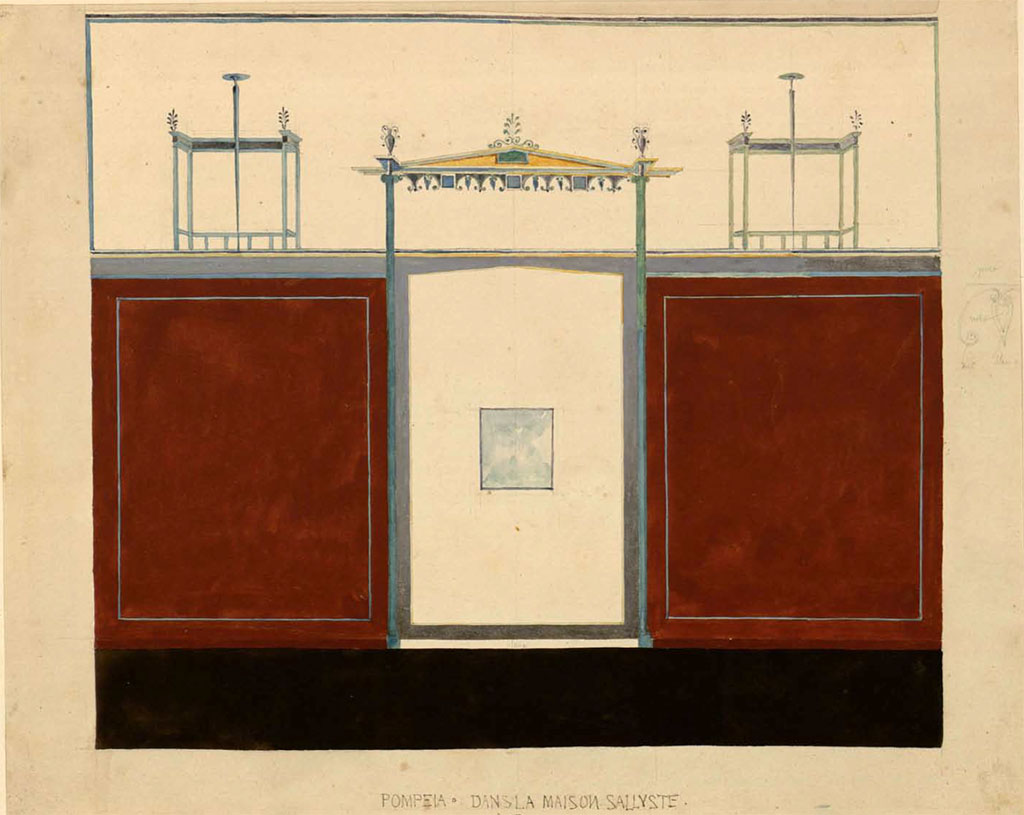 VI.2.4 Pompeii. 1823-28. Room 28, south wall, painting by Felix Duban.
See Album de dessins d'architecture effectués par Félix Duban pendant son pensionnat à la Villa Medicis, entre 1823 et 1828 - Tome 2, Pompéi.
Bibliothèque numérique de l’INHA. Identifiant numérique NUM PC 40425 (2).
Use Licence Ouverte / Open Licence  Etalab