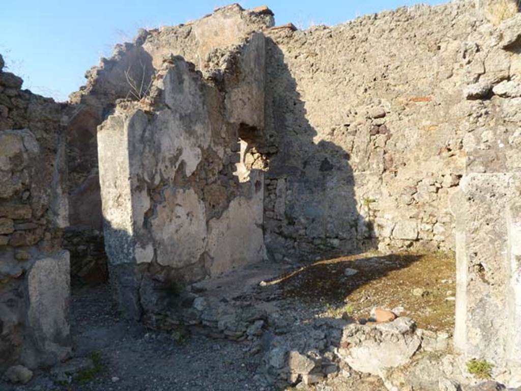 VI.2.10 Pompeii. May 2011. Looking north-east towards doorway to kitchen area, with garden area on the right. Photo courtesy of Michael Binns.