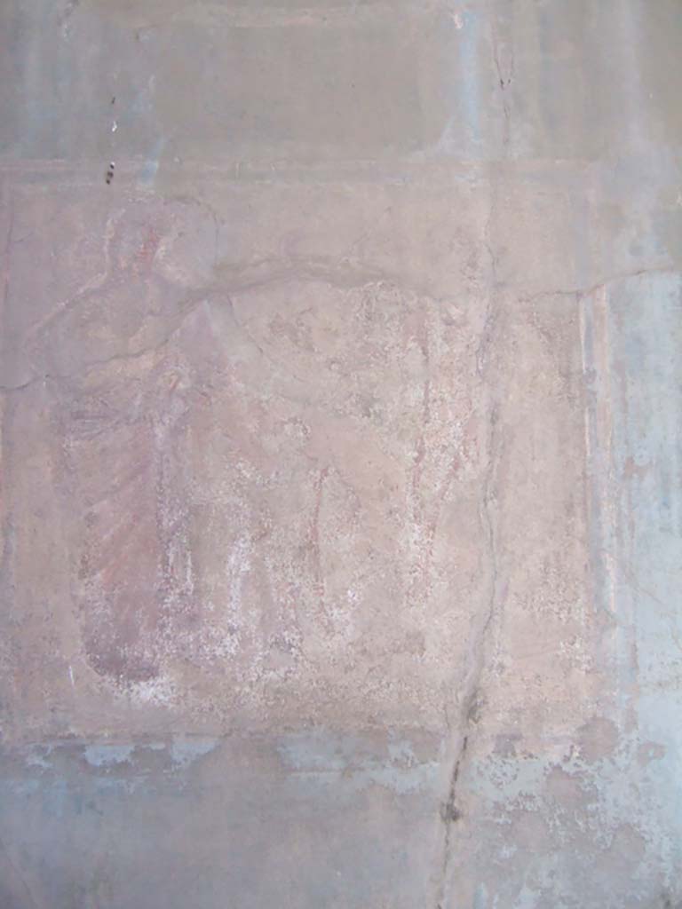 VI.2.14 Pompeii. September 2005. North wall of triclinium.
Wall painting of male figure, column, small cupid and Aphrodite, in centre of north wall.