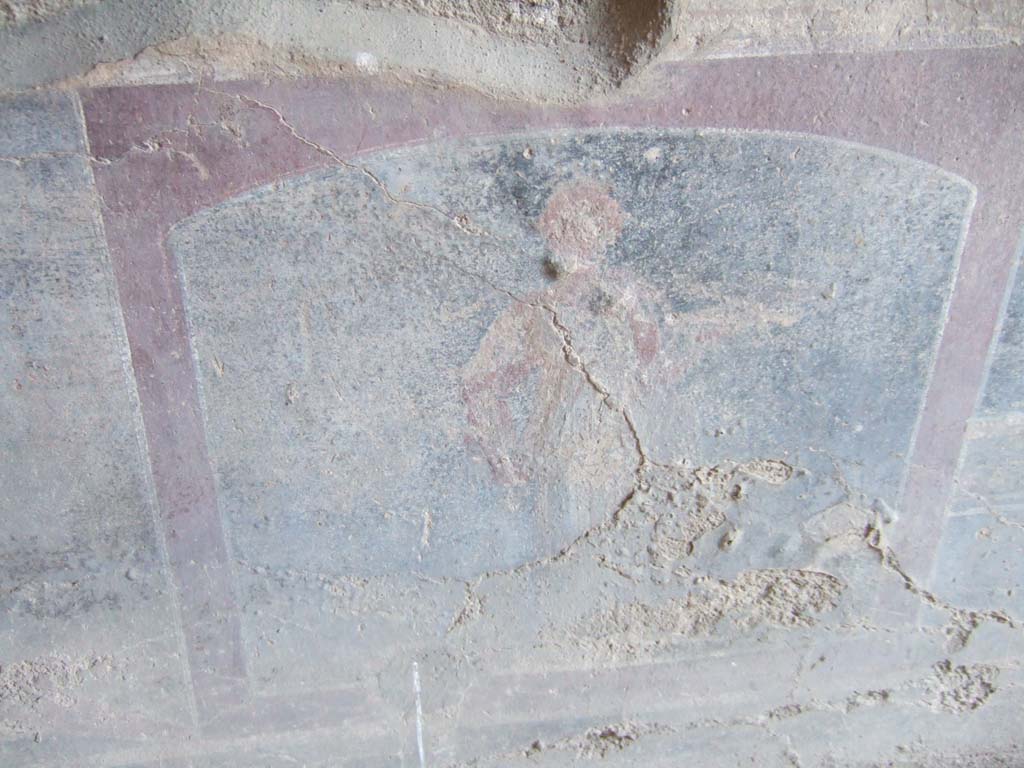 VI.2.14 Pompeii. September 2005. Detail from lower east wall of triclinium, zoccolo towards north end.