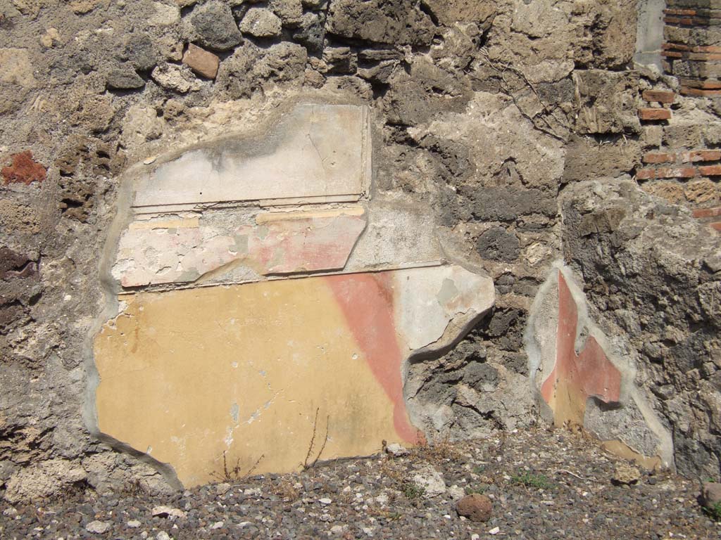 VI.2.17 Pompeii. September 2005. Painted plaster in north-east corner of tablinum.