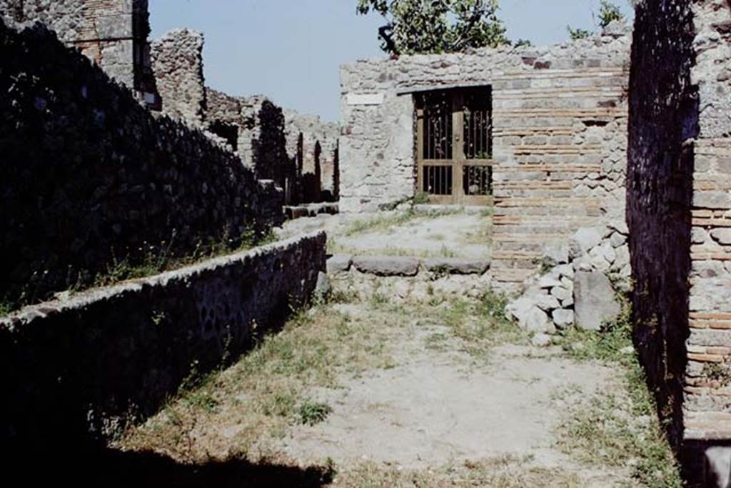 VI.3.28 Pompeii. 1968. Looking east towards Vicolo di Modesto.  Photo by Stanley A. Jashemski.
Source: The Wilhelmina and Stanley A. Jashemski archive in the University of Maryland Library, Special Collections (See collection page) and made available under the Creative Commons Attribution-Non Commercial License v.4. See Licence and use details.
J68f1981