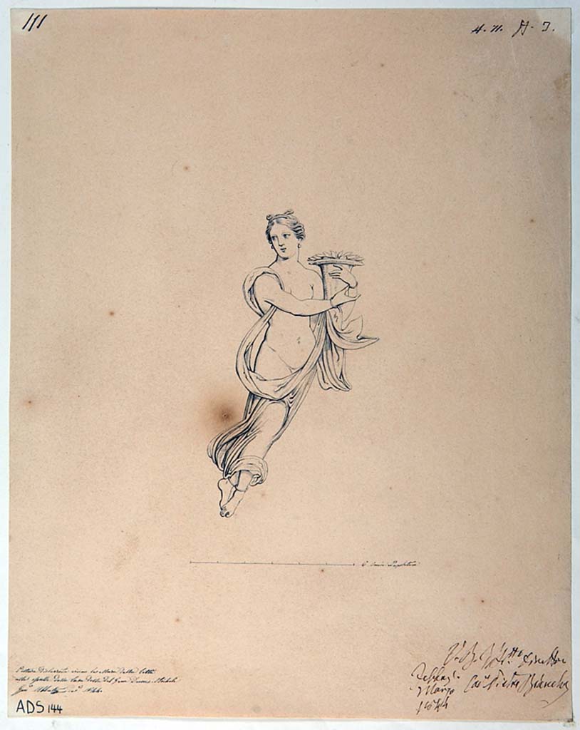 VI.5.3 Pompeii. Drawing by Giuseppe Abbate, 1844, floating figure, see no.1917 as described by Helbig. 
Now in Naples Archaeological Museum. Inventory number ADS 144.
Photo © ICCD. http://www.catalogo.beniculturali.it
Utilizzabili alle condizioni della licenza Attribuzione - Non commerciale - Condividi allo stesso modo 2.5 Italia (CC BY-NC-SA 2.5 IT)