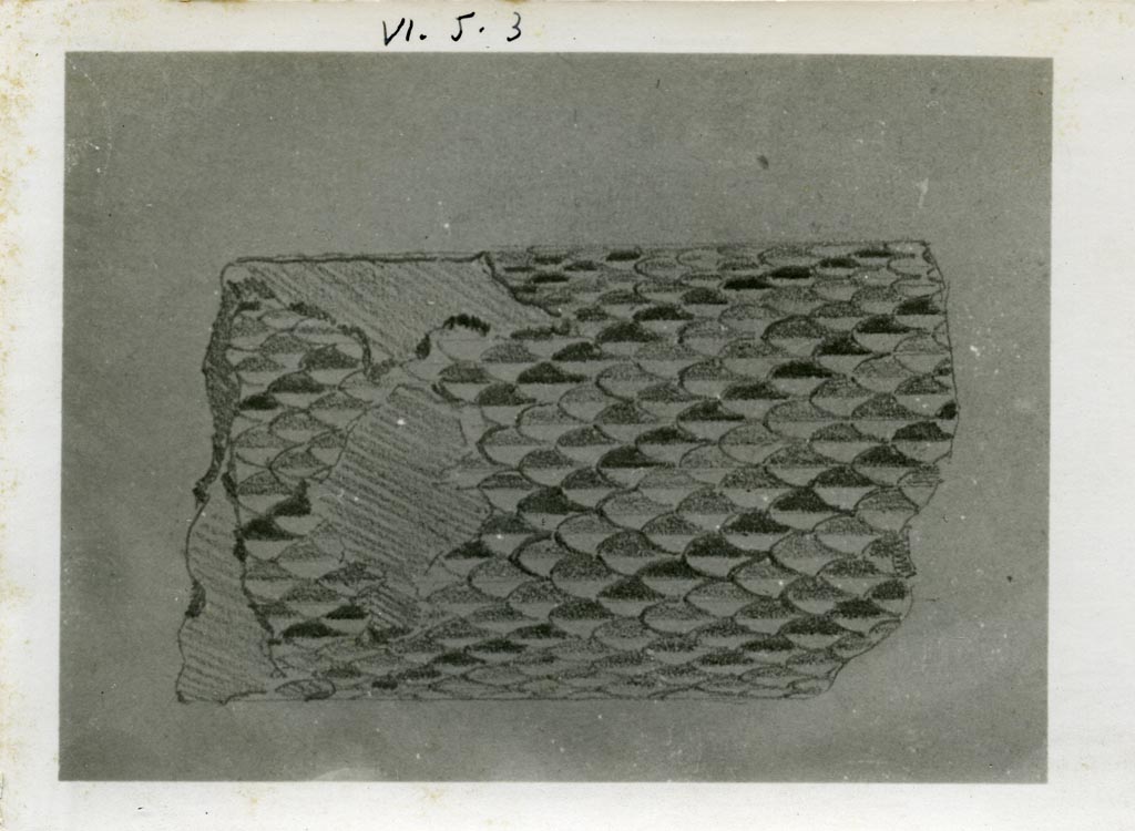 VI.5.5 Pompeii but shown as VI.5.3 on photo. Pre-1937-39. Painted base of one of the four slender columns.
Photo courtesy of American Academy in Rome, Photographic Archive. Warsher collection no. 667.