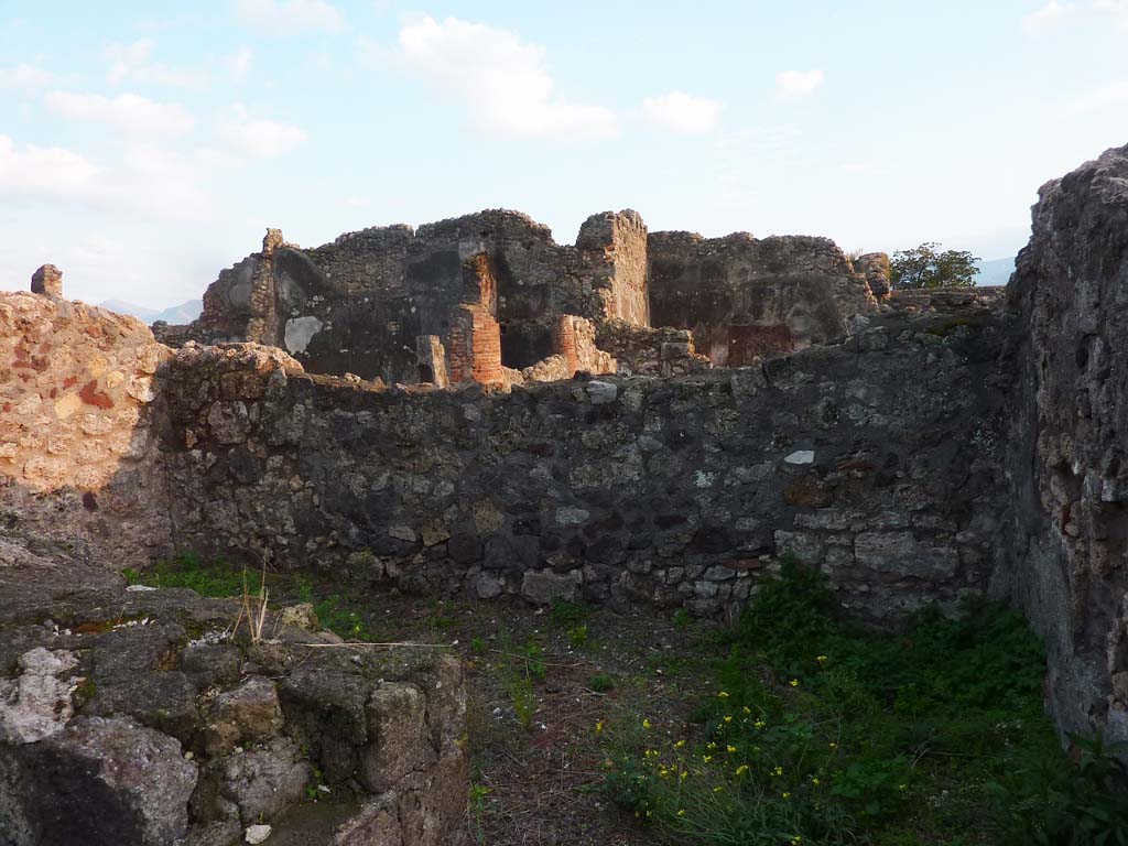 VI.5.9 Pompeii. November 2021. 
South wall of triclinium, which according to Zahn’s plan (in Part 1 of VI.5.9) would have had a doorway linking into VI.5.10. 
Photo courtesy of Hélène Dessales.