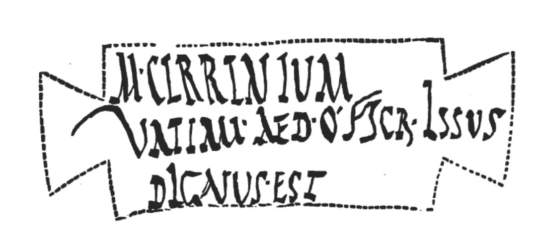 VI.7.6 Pompeii. Pre-1830. 
Drawing of inscription on “tabella” as drawn in Real Museo Borbonico, 1830, vol. VI, p.9 of “Relazione degli Scavi di Pompei. Da Maggio 1829 fino ad Ottobre 1830.”