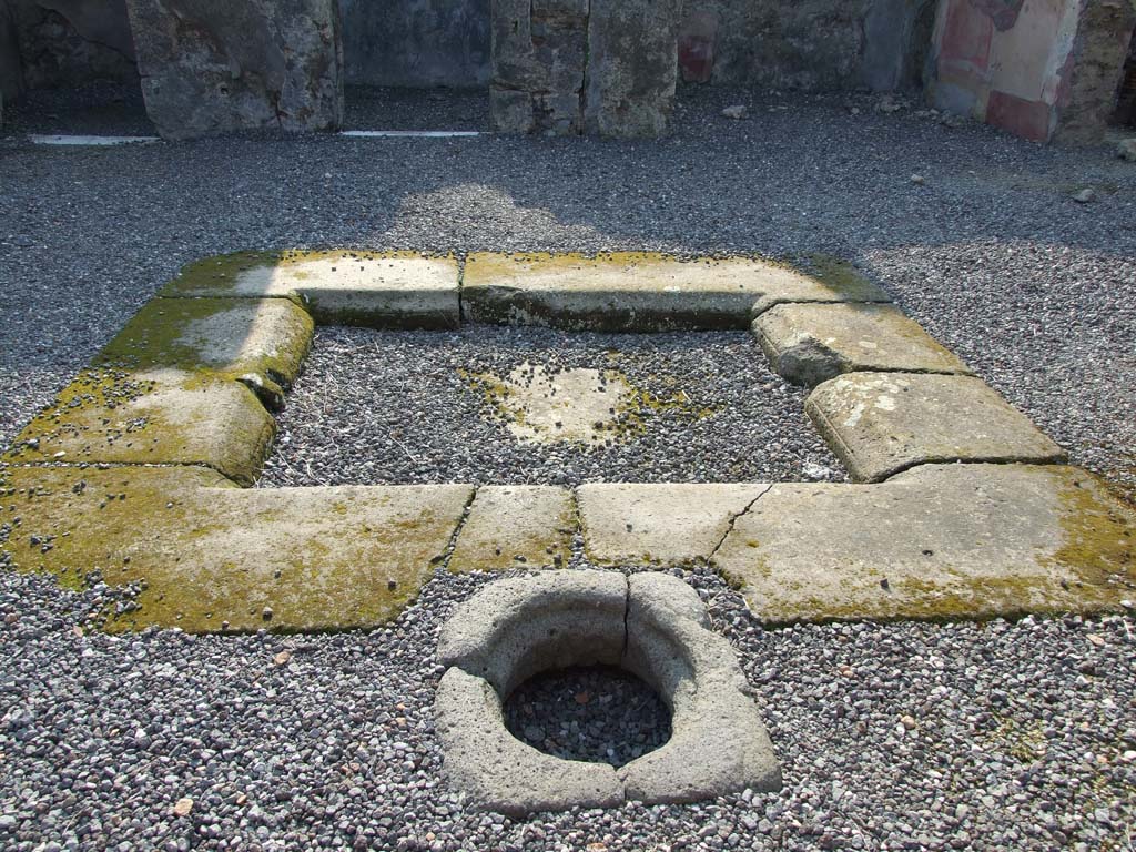 VI.7.6 Pompeii. March 2009. Room 1, impluvium and cistern-mouth in atrium.