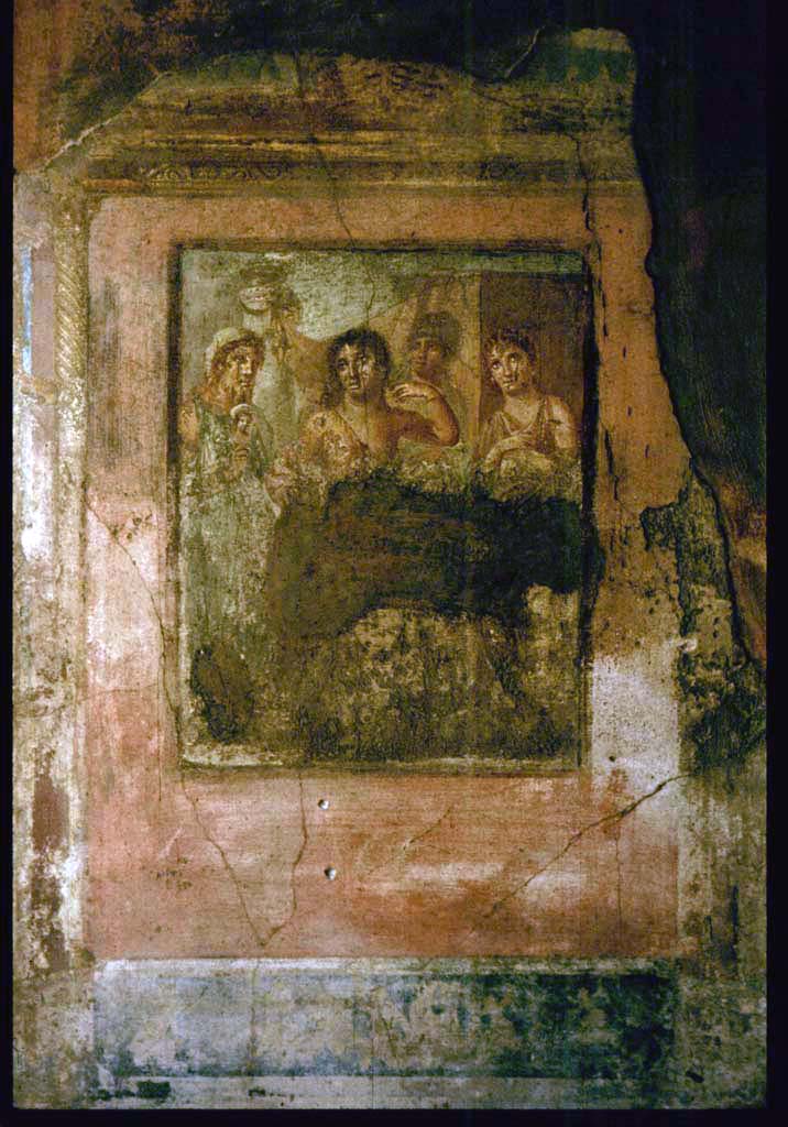 VI.7.18 Pompeii. 
Wall painting of “La toletta del Ermafrodito” or “The toilet of Hermaphrodite” from centre of east wall.
Photographed 1970-79 by Günther Einhorn, picture courtesy of his son Ralf Einhorn.