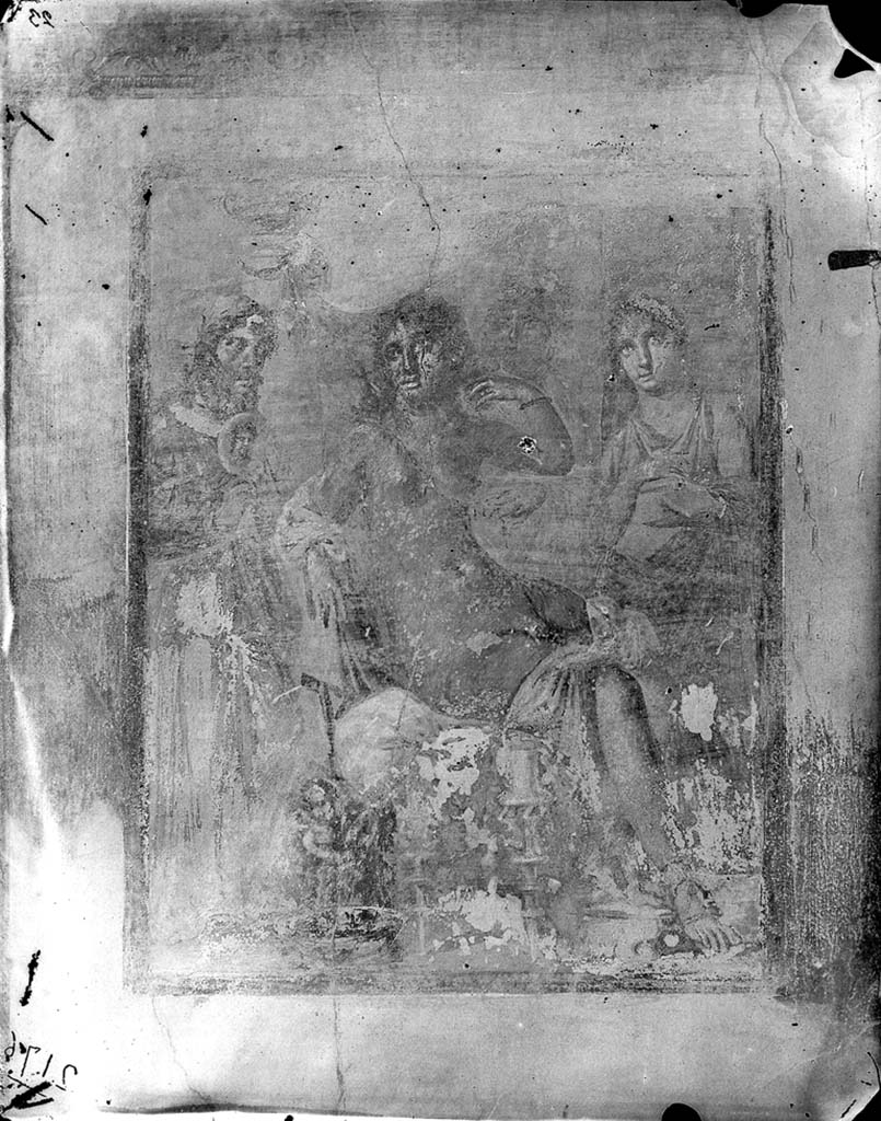 VI.7.18 Pompeii. c.1871. Wall painting of Hermaphrodite from centre of east wall.  
Photo by J. H. Parker, © American Academy in Rome. Parker.2176.Italia.