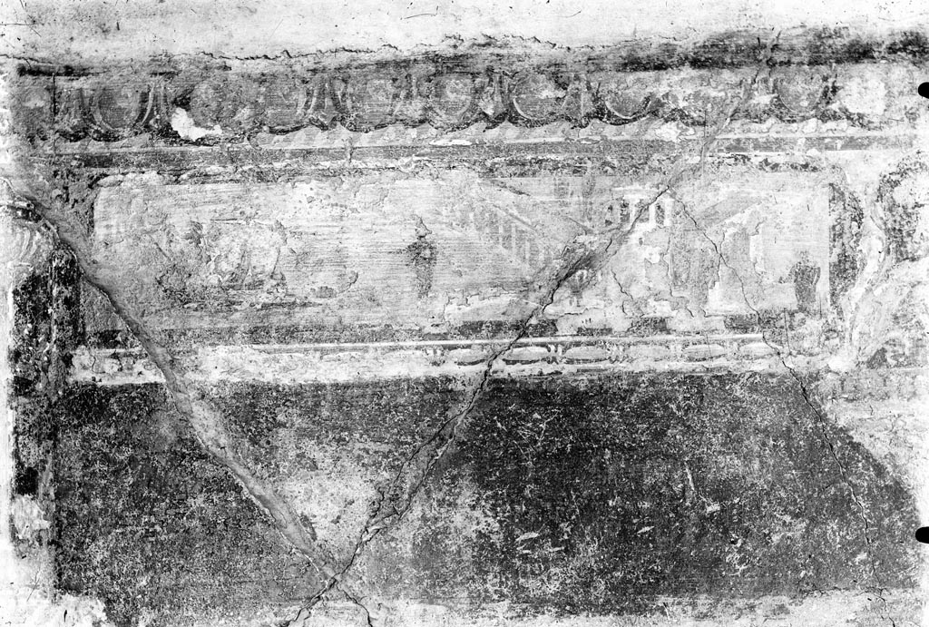 VI.7.18 Pompeii. W1333. Panel with landscape from east end of the top of the south wall. See the lower drawing in W.60 above.
Photo by Tatiana Warscher. Photo © Deutsches Archäologisches Institut, Abteilung Rom, Arkiv.