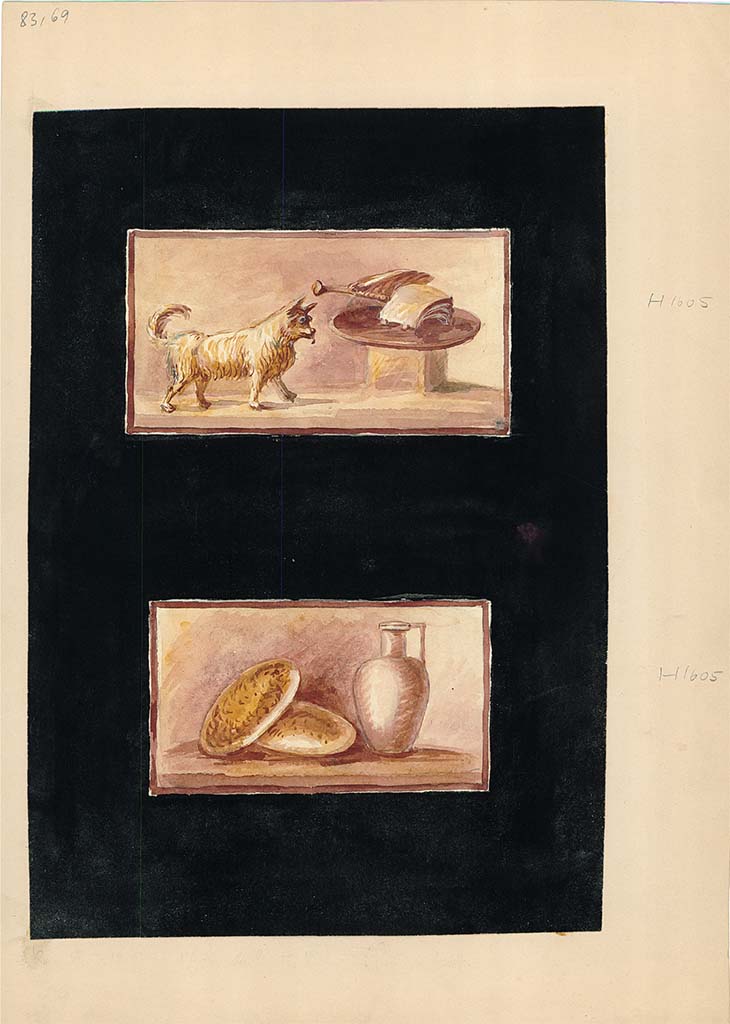 VI.7.18 Pompeii. Paintings of two panels from the short north wall on the east end of the portico. 
DAIR 83.69. Photo © Deutsches Archäologisches Institut, Abteilung Rom, Arkiv.