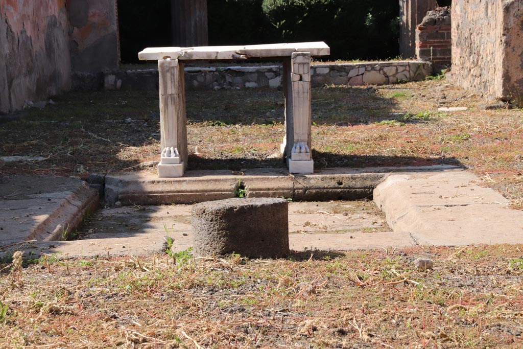 VI.7.19 Pompeii. October 2022. Looking west across impluvium in atrium towards table. Photo courtesy of Klaus Heese.