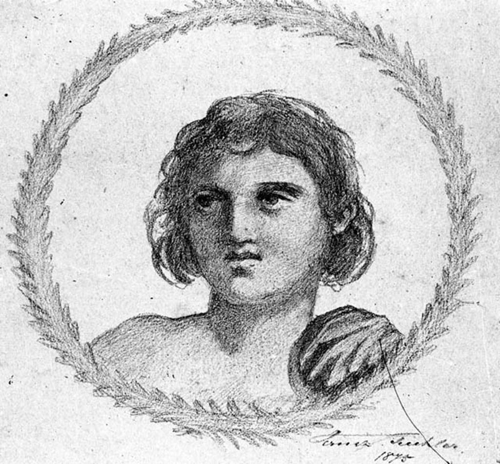 VI.7.20 Pompeii. W.55. Drawing of boy in painted medallion from small exedra.
Photo by Tatiana Warscher. Photo © Deutsches Archäologisches Institut, Abteilung Rom, Arkiv.