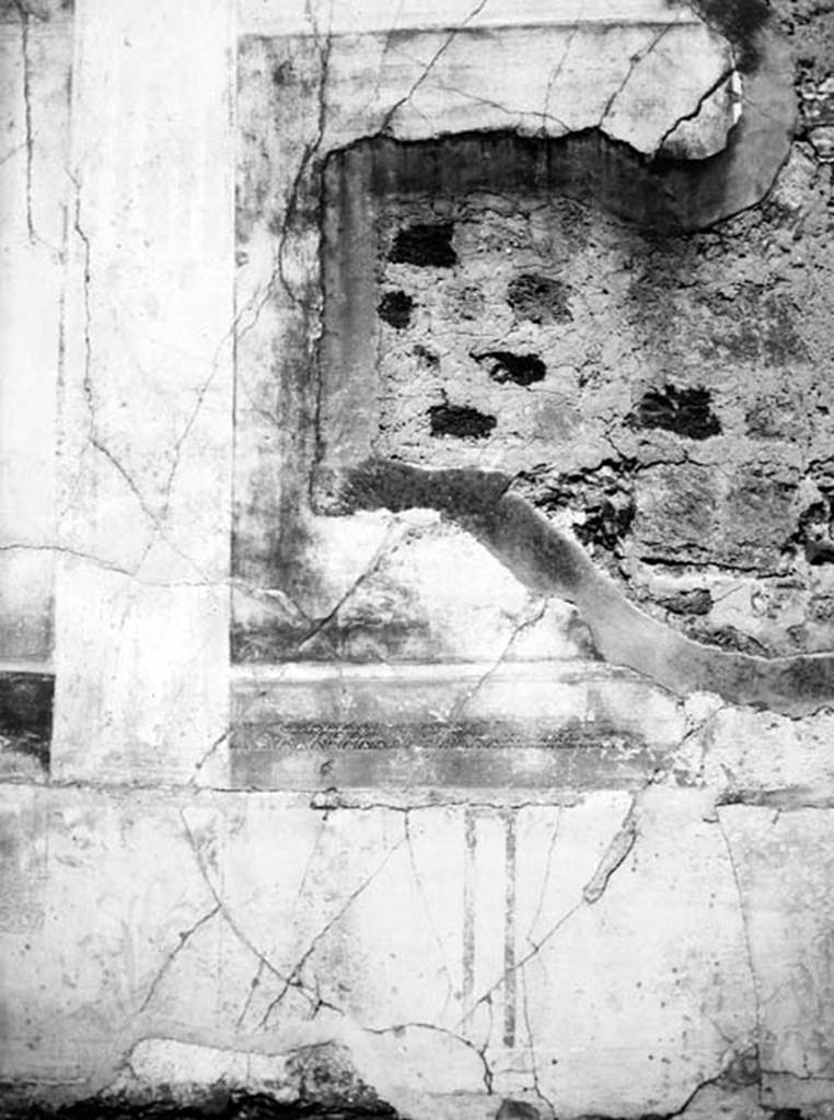 231385 Bestand-D-DAI-ROM-W.1229.jpg
VI.7.20 Pompeii. W.1229. North wall of tablinum with detail of wall decoration. According to Bragantini, in the centre of the north wall would have been a painting of Narcissus. Now removed to the Naples Archaeological Museum, inventory number 9388.
See Bragantini, de Vos, Badoni, 1983. Pitture e Pavimenti di Pompei, Parte 2. Rome: ICCD. (p.155)
Photo by Tatiana Warscher. With kind permission of DAI Rome, whose copyright it remains. 
See http://arachne.uni-koeln.de/item/marbilderbestand/231385