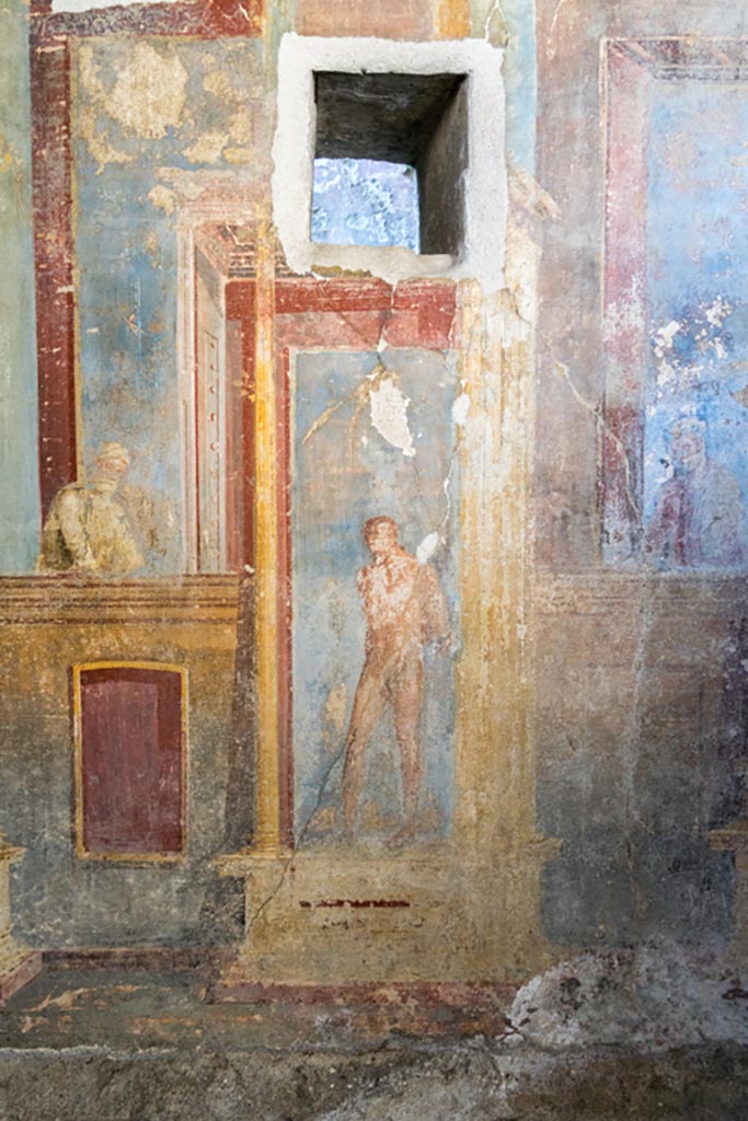 VI.7.23 Pompeii. October 2023. 
Looking towards west wall of south alcove. Photo courtesy of Johannes Eber.