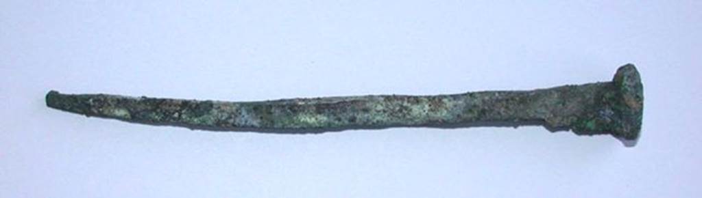 VI.9.1 Bronze nail with round head and narrowing square body.  Length 0.125m.  OA 2024 Clou, musée Condé, photo RMN © R.G. Ojeda