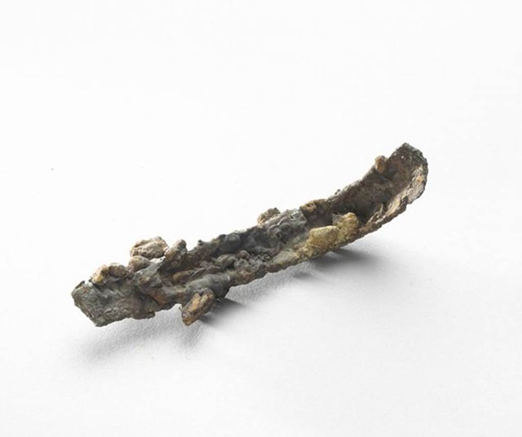 Third of three bronze strigiles fixed on a ring.  All are broken at the top of their handle.  OA 2796 Strigiles, musée Condé, photo RMN © R.G. Ojeda