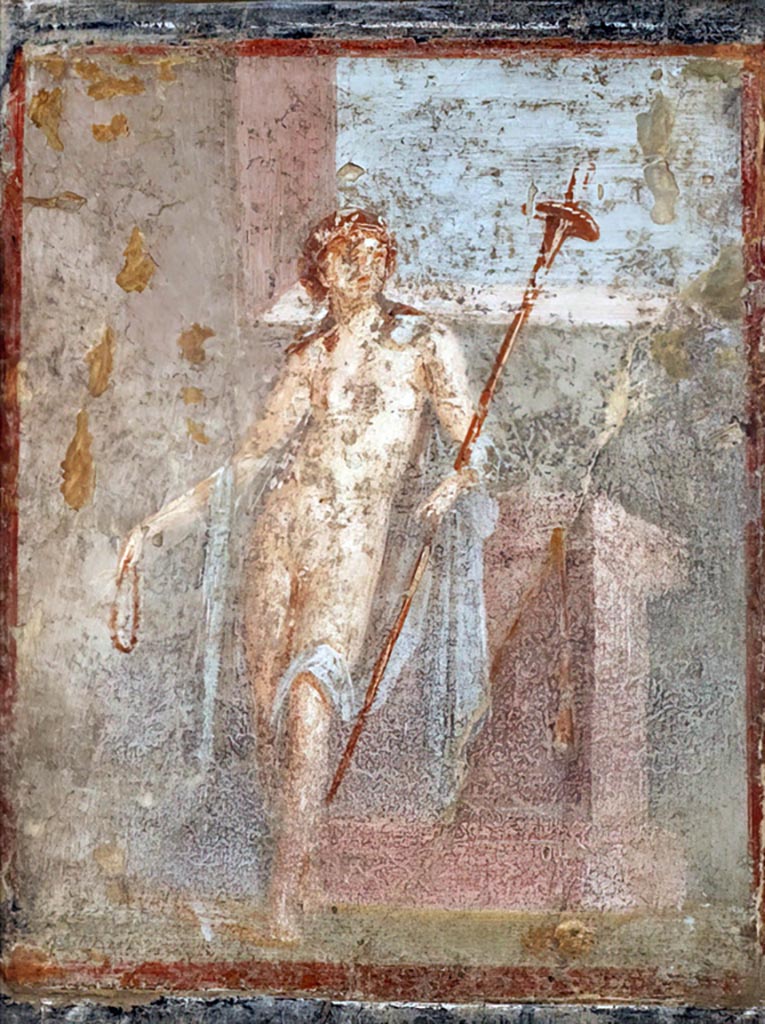 VI.9.2 Pompeii. Found on 19th January 1830 on west wall of peristyle 16. 
Wall painting of Hymenaeus the god who presided over weddings.
Now in Naples Archaeological Museum. Inventory number 9320.
Photo courtesy of Giuseppe Ciaramella taken December 2019.