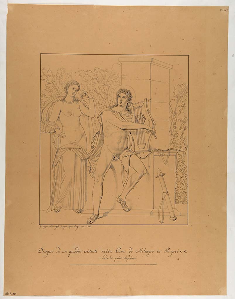 VI.9.2 Pompeii. Drawing by Giuseppe Marsigli, 1831, from the peristyle.
Now in Naples Archaeological Museum. Inventory number ADS 313.  
Photo © ICCD. http://www.catalogo.beniculturali.it
Utilizzabili alle condizioni della licenza Attribuzione - Non commerciale - Condividi allo stesso modo 2.5 Italia (CC BY-NC-SA 2.5 IT)