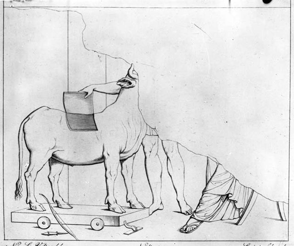230960 Bestand-D-DAI-ROM-W.131.jpg
VI.9.2 Pompeii. W.131. Drawing of fragment of wall painting from east end of south wall of atrium, Daedalus and Pasiphae. See Real Museo Borbonico, VII, taf 40. See Helbig, W., 1868. Wandgemälde der vom Vesuv verschütteten Städte Campaniens. Leipzig: Breitkopf und Härtel. (1208)
Photo by Tatiana Warscher. With kind permission of DAI Rome, whose copyright it remains. 
See http://arachne.uni-koeln.de/item/marbilderbestand/230960