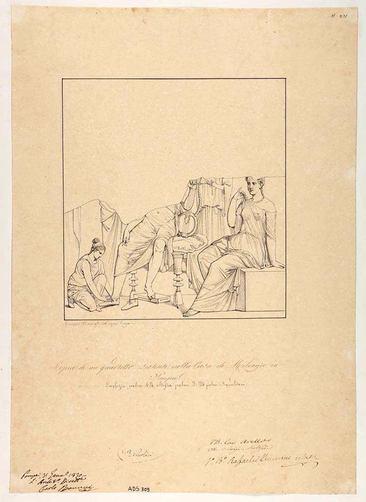 VI.9.2 Pompeii. Drawing by Giuseppe Marsigli, of painting from south wall of atrium. 
Now in Naples Archaeological Museum. Inventory number ADS 309.
Photo © ICCD. http://www.catalogo.beniculturali.it
Utilizzabili alle condizioni della licenza Attribuzione - Non commerciale - Condividi allo stesso modo 2.5 Italia (CC BY-NC-SA 2.5 IT)