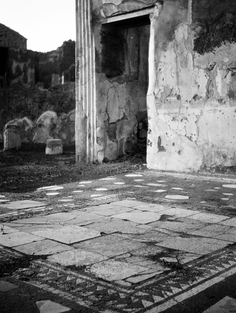 VI.9.5 Pompeii. W718. 
Tablinum 26, mosaic floor, looking towards north-west corner with doorway to triclinium 27.
Photo by Tatiana Warscher. Photo © Deutsches Archäologisches Institut, Abteilung Rom, Arkiv.