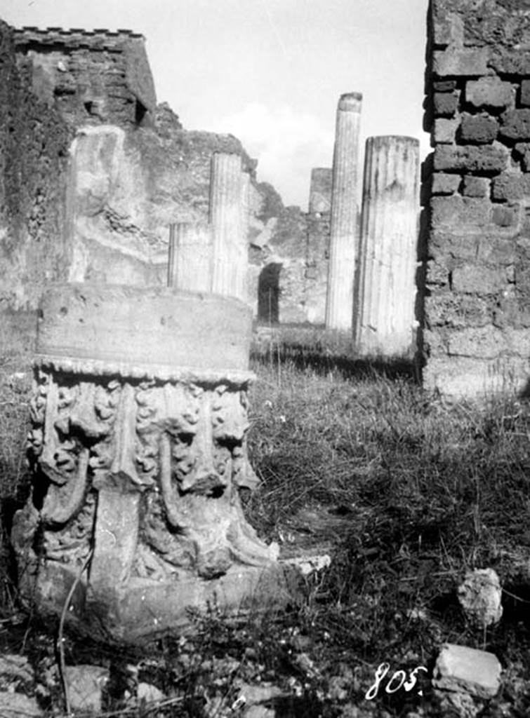 231265 Bestand-D-DAI-ROM-W.738.jpg
VI.9.5 Pompeii. W738. Remains of capital.
Looking north from pseudo-peristyle 19 in south-west corner of house towards Corinthian atrium 16, and across its west portico.
Photo by Tatiana Warscher. With kind permission of DAI Rome, whose copyright it remains. 
See http://arachne.uni-koeln.de/item/marbilderbestand/231265