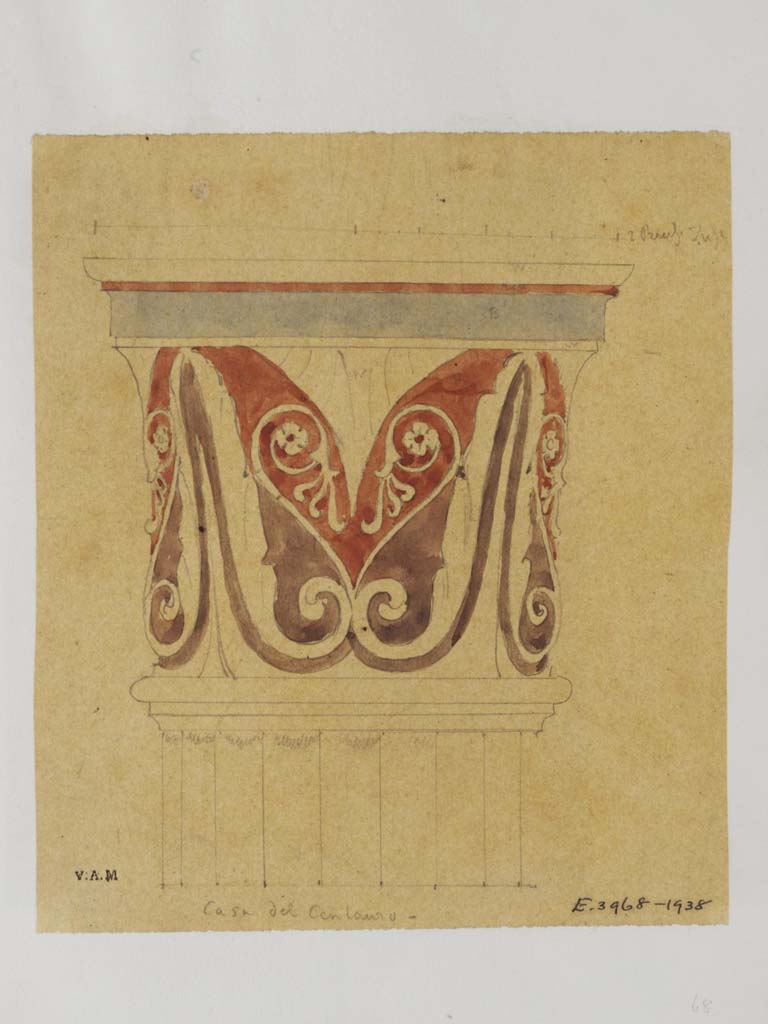 VI.9.5 Pompeii. c.1840. Detail of painted stucco at top of a column in the Casa del Centauro. 
Painting by James William Wild, (1814-1892, artist). 
Photo © Victoria and Albert Museum, inventory number E.3968-1938.