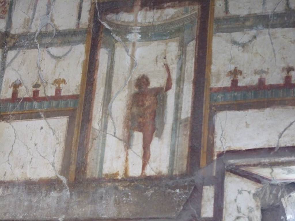 VI.9.6 Pompeii. March 2009. Room 16, painted figure from centre of west wall.