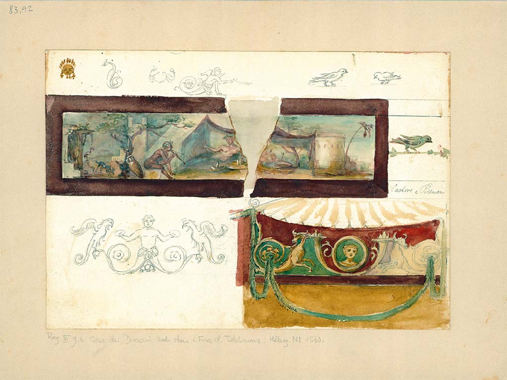 VI.9.6 Pompeii. Room 9, tablinum frieze. 
DAIR 83.92. Photo © Deutsches Archäologisches Institut, Abteilung Rom, Arkiv. 
See Helbig, W., 1868. Wandgemälde der vom Vesuv verschütteten Städte Campaniens. Leipzig: Breitkopf und Härtel, 1560.