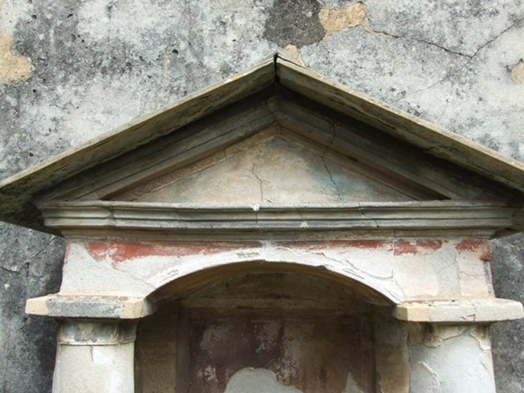 VI.9.6 Pompeii. March 2009. Room 17, aedicula lararium against east wall of garden area.
