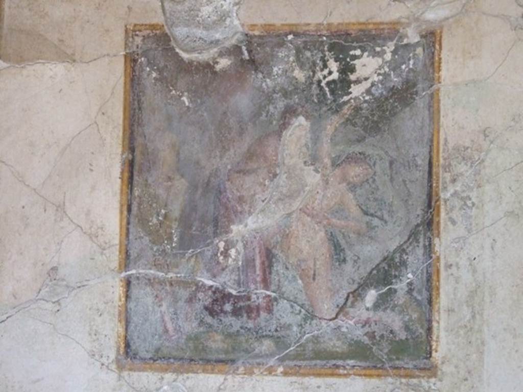 VI.9.6 Pompeii. March 2009. Room 21, central painting on west wall of Apollo and Daphne. See Helbig, W., 1868. Wandgemälde der vom Vesuv verschütteten Städte Campaniens. Leipzig: Breitkopf und Härtel. (208: p.56).