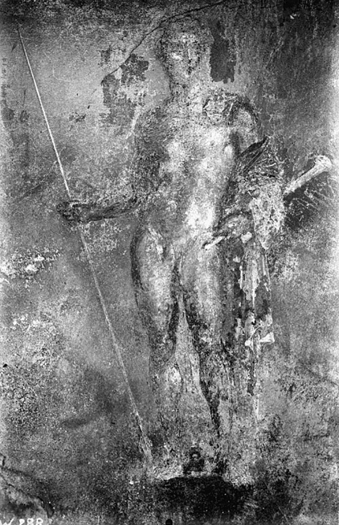 VI.9.6 Pompeii. W.288. 
Room 6, figure from second yellow panel, west of doorway to atrium, in north wall of peristyle.
Photo by Tatiana Warscher. Photo © Deutsches Archäologisches Institut, Abteilung Rom, Arkiv.