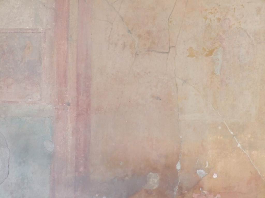 VI.9.6 Pompeii. March 2009. Room 6, east end of south wall of peristyle, panel at east side of doorway. The upper right is the site of the painting of the above figure.