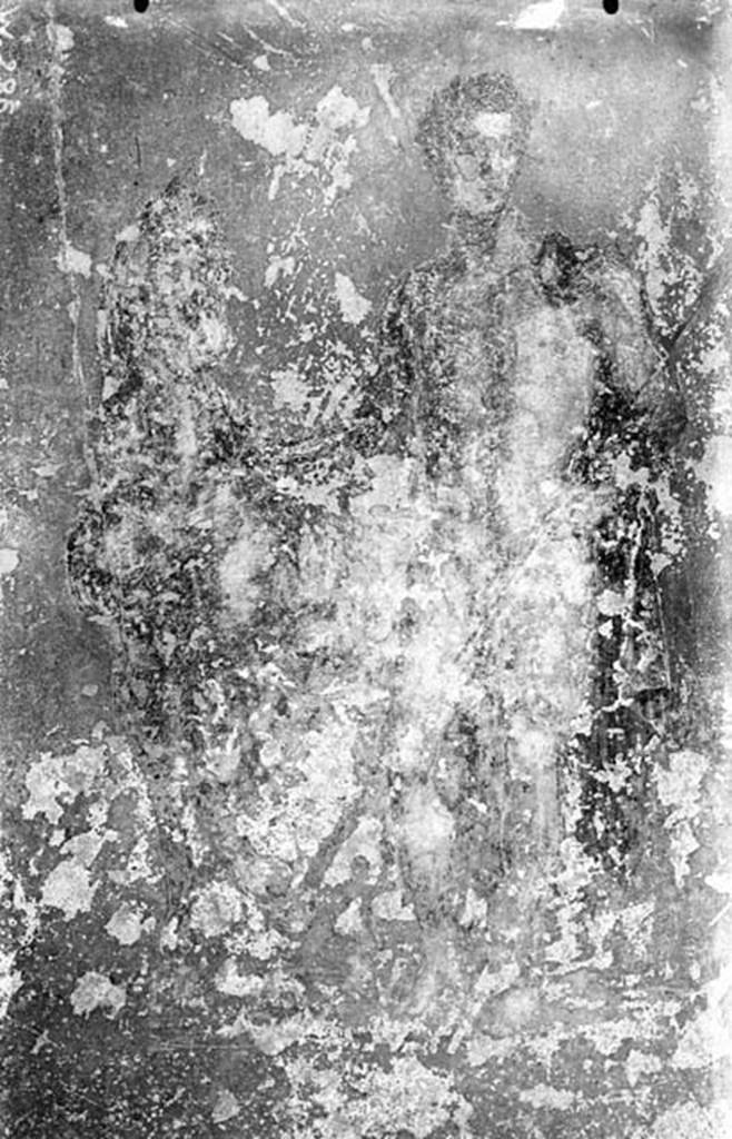 230919 Bestand-D-DAI-ROM-W.0285.jpg
VI.9.6 Pompeii. W.285. Room 6, wall painting of a youth with a red cloak holding a spear in his left hand and a horse with his right hand. From east end of south wall of portico. 
Photo by Tatiana Warscher. With kind permission of DAI Rome, whose copyright it remains. 
See http://arachne.uni-koeln.de/item/marbilderbestand/230919