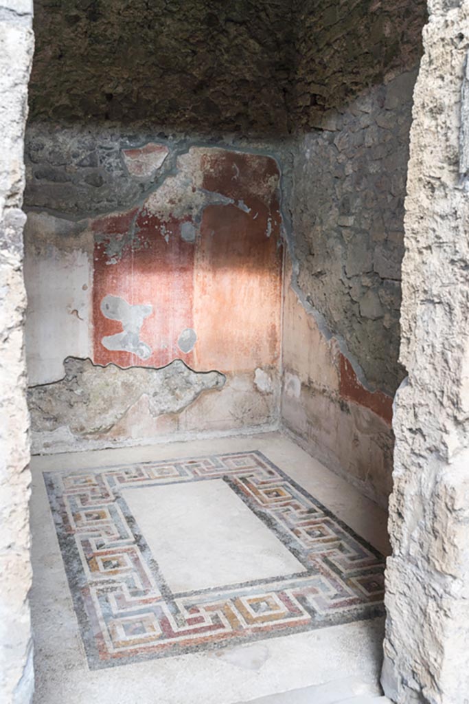 VI.9.6 Pompeii. January 2023. 
Room 12, a room on north side of atrium with coloured mosaic floor. Photo courtesy of Johannes Eber.