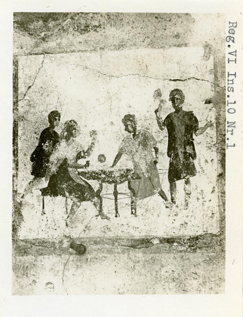 VI.10.1/19 Pompeii. Pre-1937-39. Fresco from east end of south wall of rear room.
Photo courtesy of American Academy in Rome, Photographic Archive. Warsher collection no. 969.