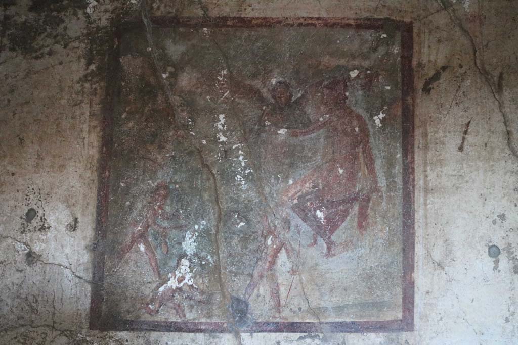 VI.10.1 Pompeii. December 2018. 
Central wall painting from north wall of rear room showing Venus Pescatrice with three cupids and angel. Photo courtesy of Aude Durand.