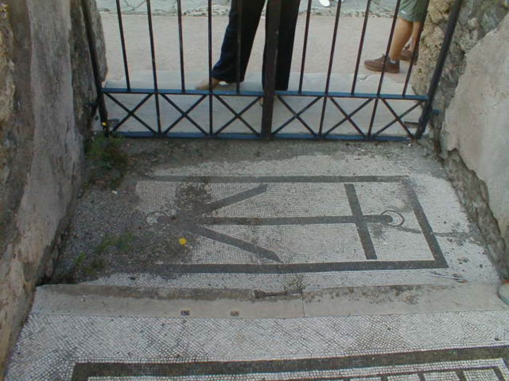 VI.10.7 Pompeii. September 2004. Room 1, entrance doorway with black anchor mosaic in vestibule.