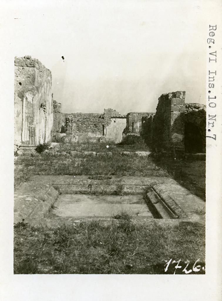 VI.10.7 Pompeii. Pre-1937-39. Room 1, looking east across impluvium in atrium.
Photo courtesy of American Academy in Rome, Photographic Archive. Warsher collection no. 1726.
