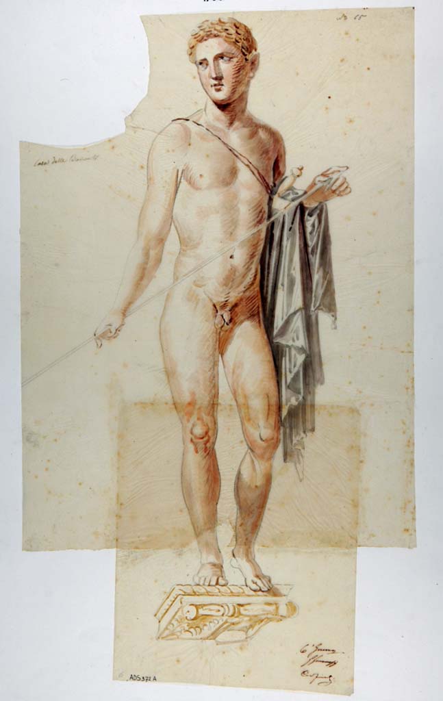 VI.10.11 Pompeii. Room 3, painted panel from west wall of atrium, south of the doorway to room 12. 
Painting of warrior by Giuseppe Marsigli. 
Now in Naples Archaeological Museum. Inventory number ADS 372A.
Photo © ICCD. http://www.catalogo.beniculturali.it
Utilizzabili alle condizioni della licenza Attribuzione - Non commerciale - Condividi allo stesso modo 2.5 Italia (CC BY-NC-SA 2.5 IT)
See Helbig, W., 1868. Wandgemälde der vom Vesuv verschütteten Städte Campaniens. Leipzig: Breitkopf und Härtel, (1832).
The original painting was detached and taken to Naples Museum.