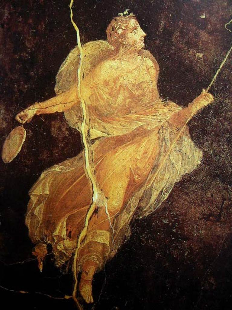 VI.10.11 Pompeii. Triclinio 15, painting of Menade from east end of south wall. Now in Naples Archaeological Museum, inventory number 9298. Found 13th November 1826. Photo courtesy of Davide Peluso. See PAH II, 179-181
See Pagano, M. and Prisciandaro, R., 2006. Studio sulle provenienze degli oggetti rinvenuti negli scavi borbonici del regno di Napoli.  Naples: Nicola Longobardi. (p.136