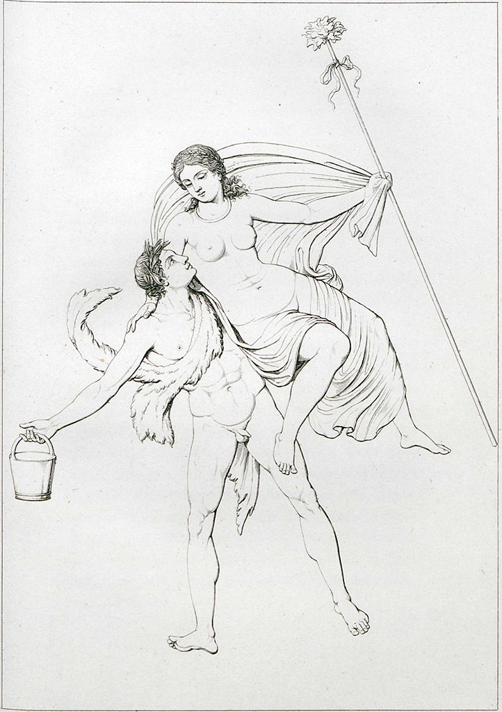 VI.10.11 Pompeii. Room 16, oecus/triclinium. Floating Bacchic group.
See Helbig, W., 1868. Wandgemälde der vom Vesuv verschütteten Städte Campaniens. Leipzig: Breitkopf und Härtel. (518).
See Real Museo Borbonico Vol. IX, 1833, Pl. 23.