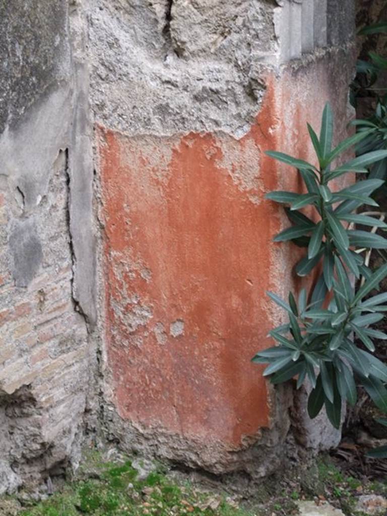 VI.10.11 Pompeii. March 2009. Room 17, painted plaster on south side of base of square pillar on west wall of portico of garden.