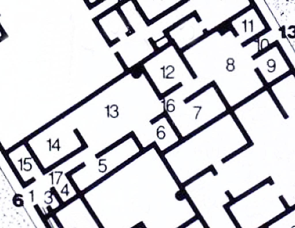 VI.11.6 and VI.11.13 Pompeii. Plan.
See Carratelli, G. P., 1990-2003. Pompei: Pitture e Mosaici: Vol. V. Roma: Istituto della enciclopedia italiana, p. 76.