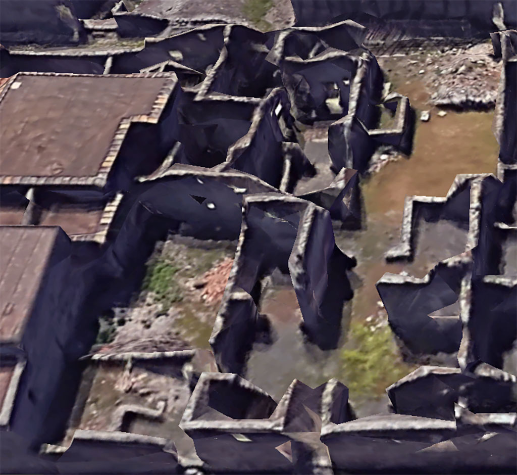 VI.11.7/11/12 Pompeii. Looking west. Google Earth. 2023. VI.11.7 is the area in the upper right.
VI.11.11 is the area in the lower left. VI.11.12 is the entrance on the lower right.