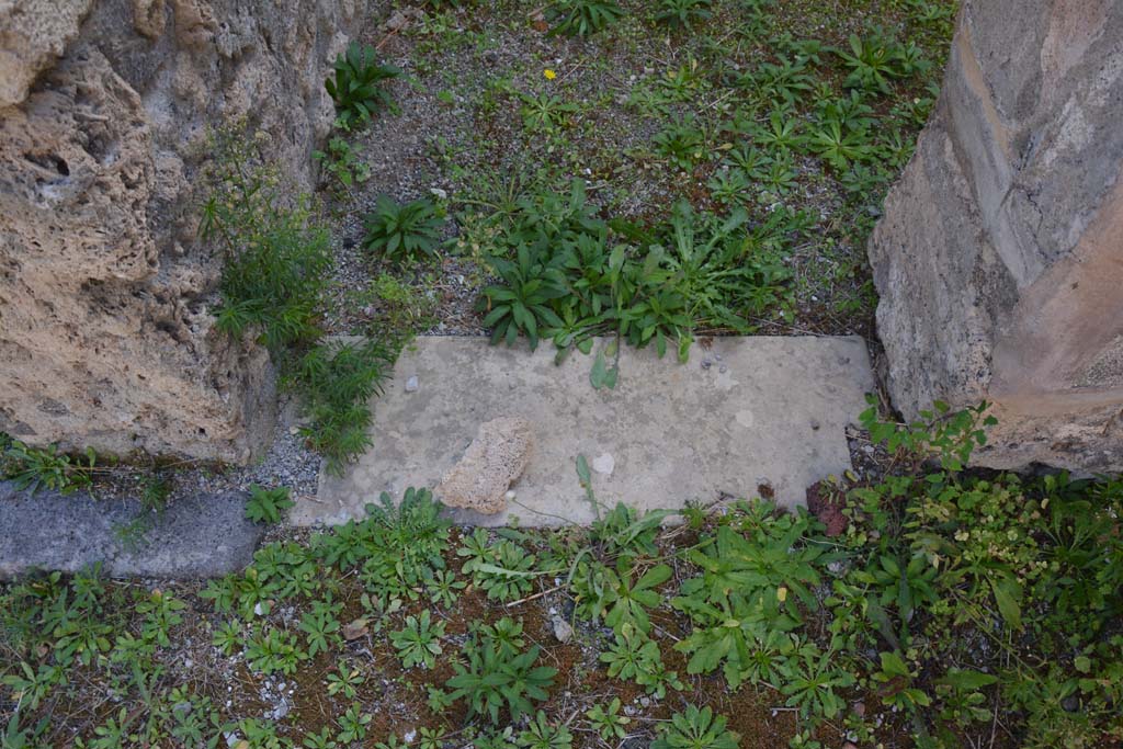 VI.11.9 Pompeii. October 2017. Room 7, doorway threshold into room 6 in south wall of west ala.
On the left is part of the threshold between west ala and atrium, at east end of south wall.
Foto Annette Haug, ERC Grant 681269 DÉCOR